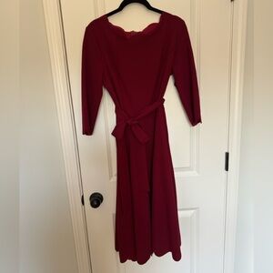 Burgundy Belted Midi Dress